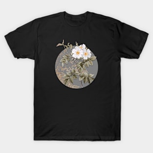 Vintage Blooming White Rosebush Botanical Illustration on Circle T-Shirt